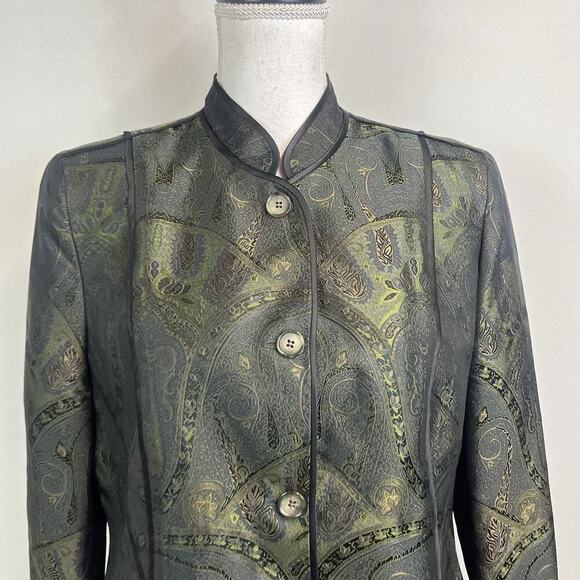 Jones New York Blazer Jacket size 8 Olive Green Paisley Silk Wedding Church - Picture 3 of 10